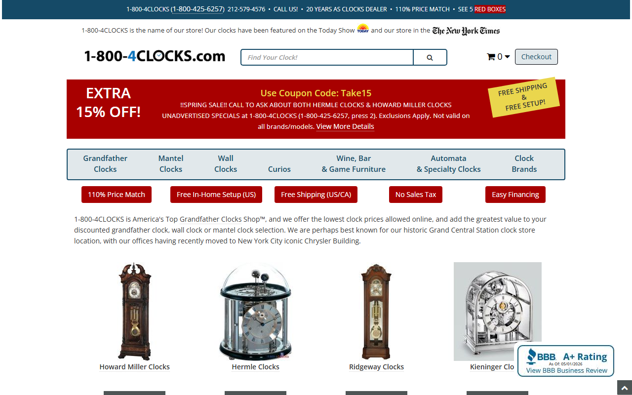 1-800-4-clocks.com screenshot