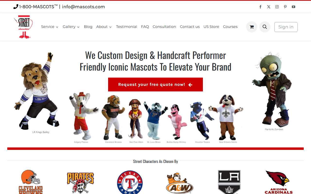 1-800-mascots.com screenshot