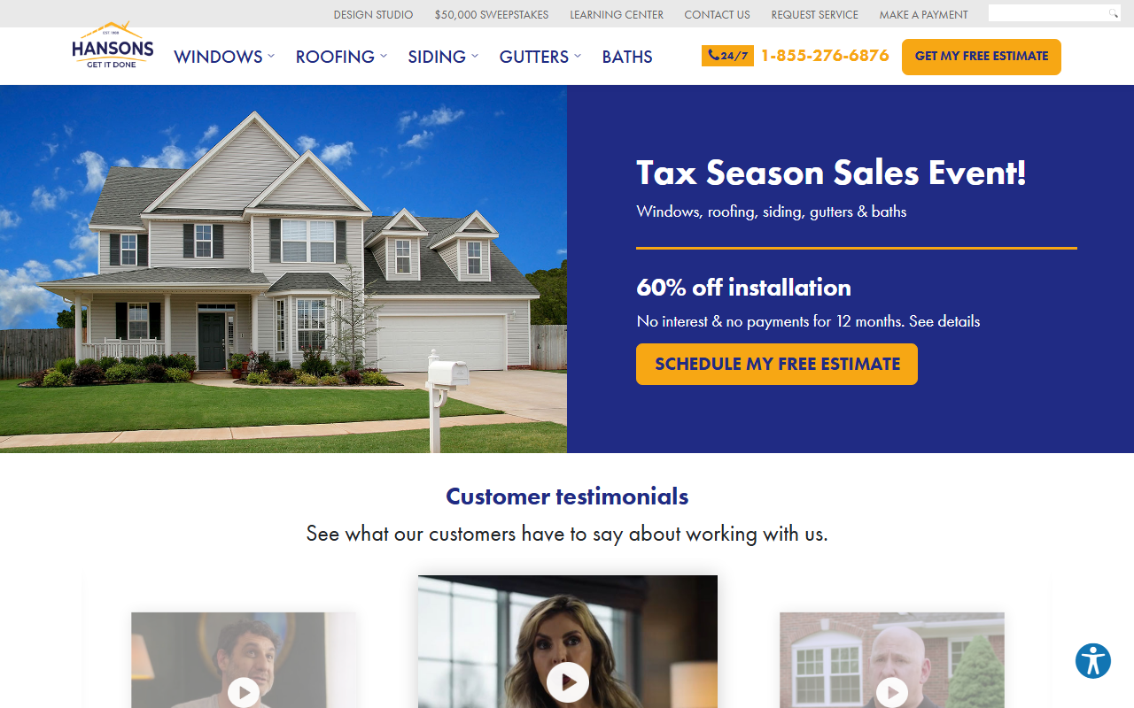 1800-hansons.com screenshot