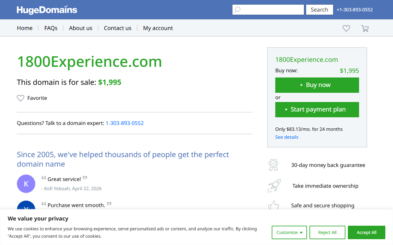 1800experience.com screenshot