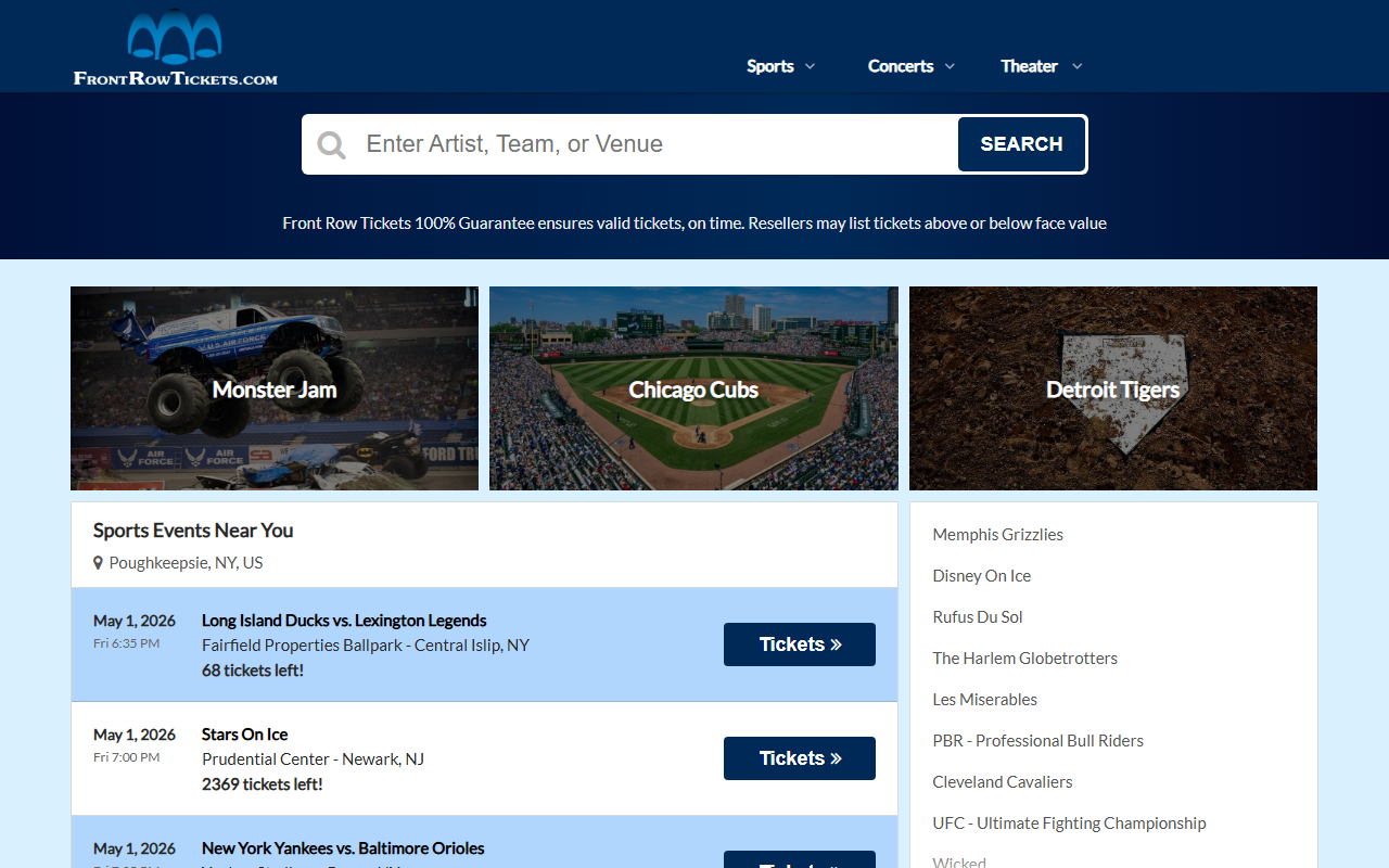 1800frontrow.com screenshot