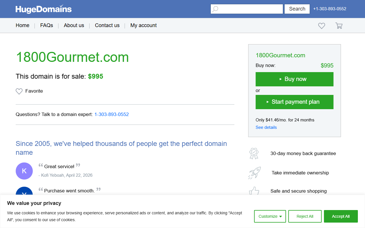 1800gourmet.com screenshot