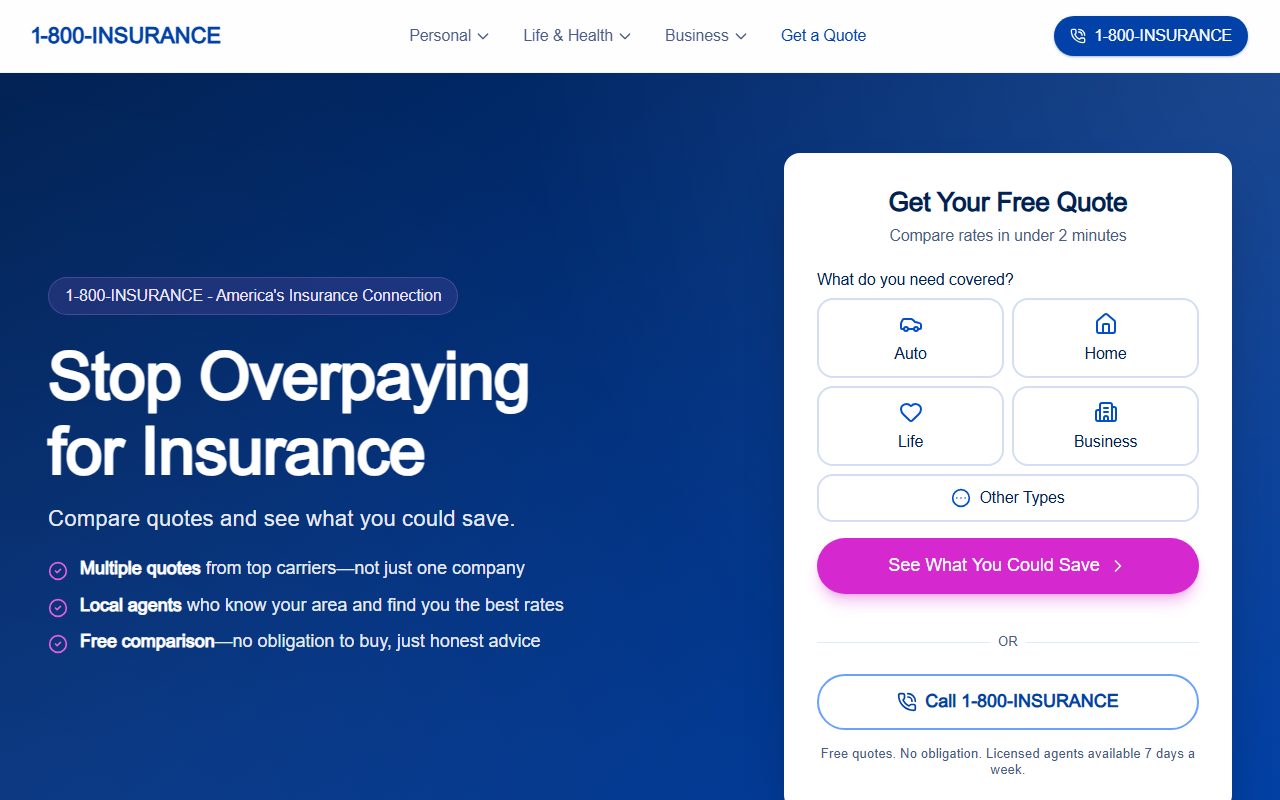 1800insurance.com screenshot