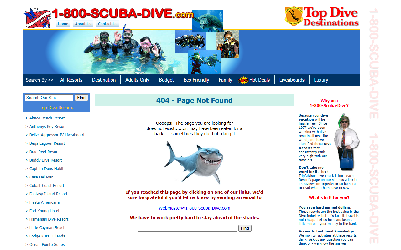 1800scubadive.com screenshot