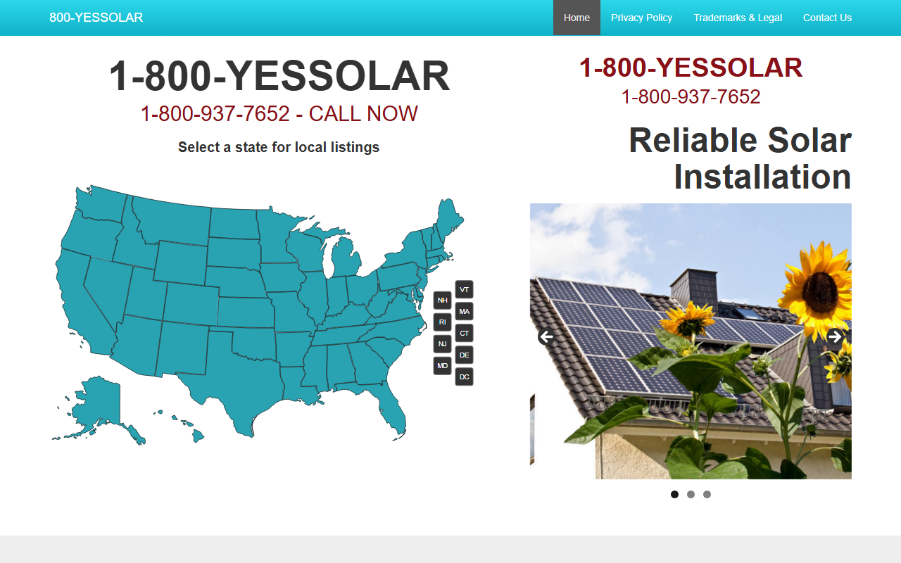 800yessolar.com screenshot