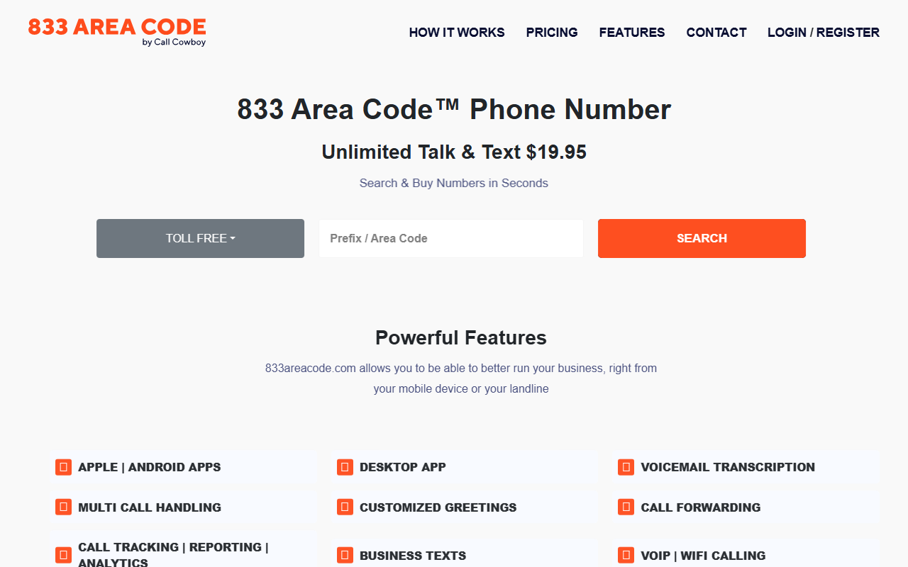 833areacode.com screenshot