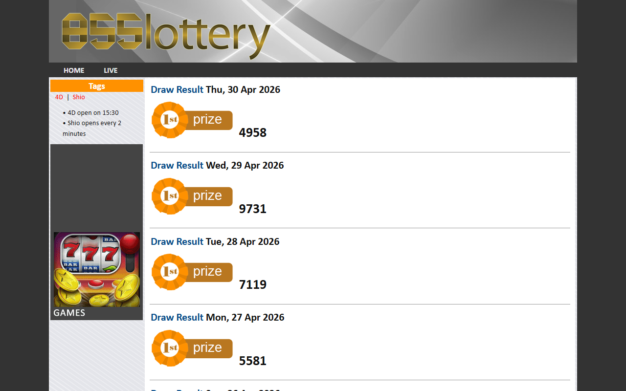 855lottery.com screenshot