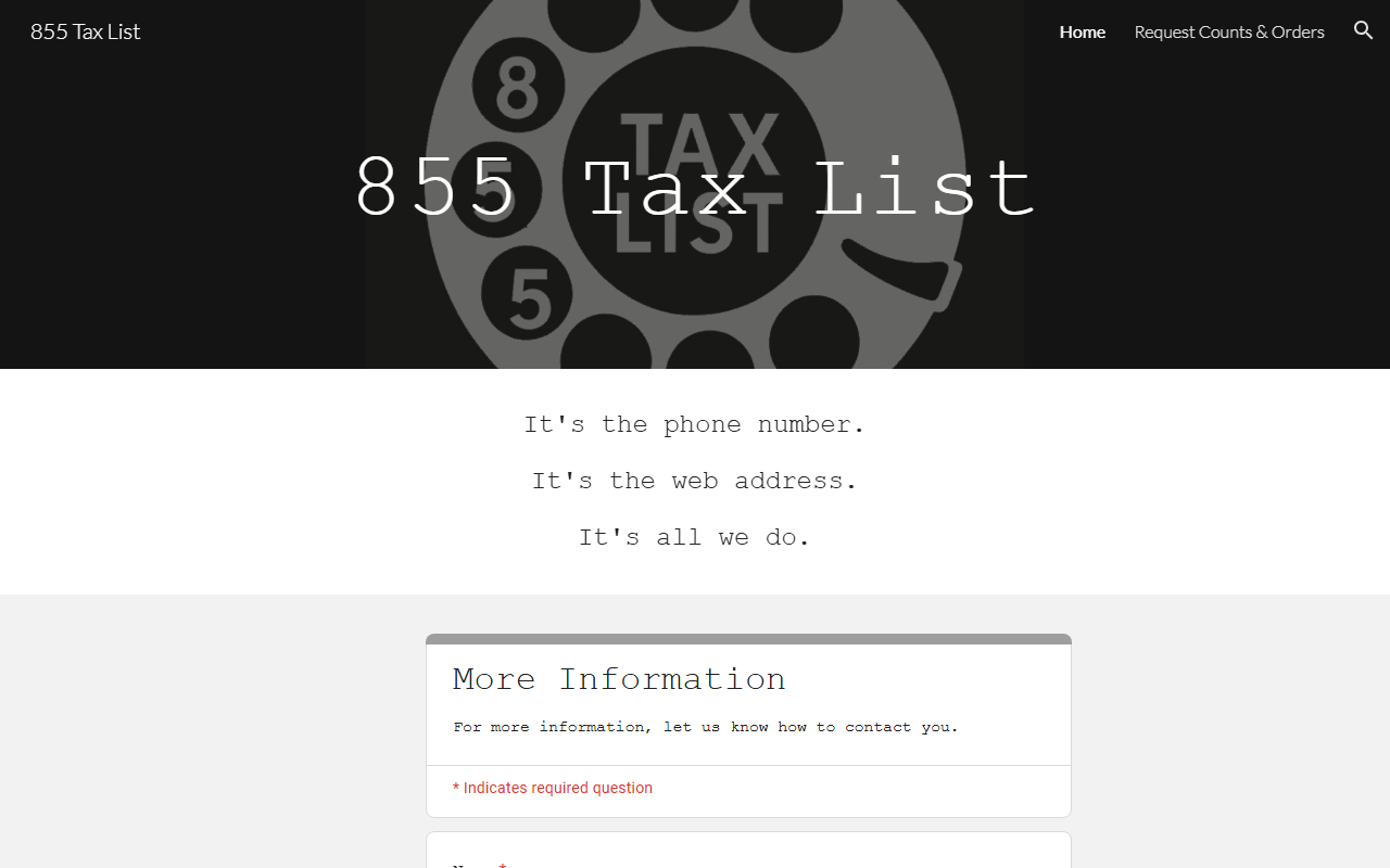 855taxlist.com screenshot